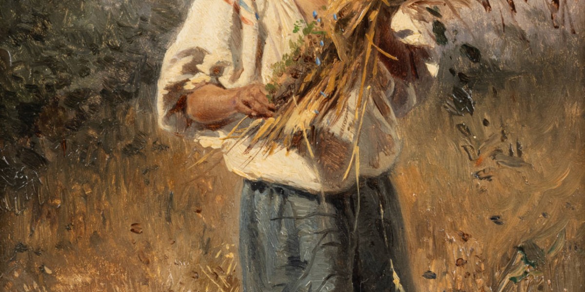 Paysanne à la gerbe de blé et son enfant